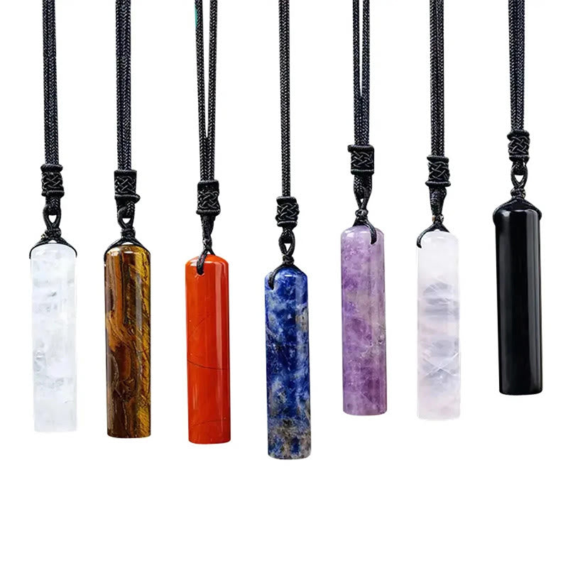 WORN WITHIN Various Crystal Rose Quartz Green Aventurine Amethyst Cylinder Healing Necklace Pendant