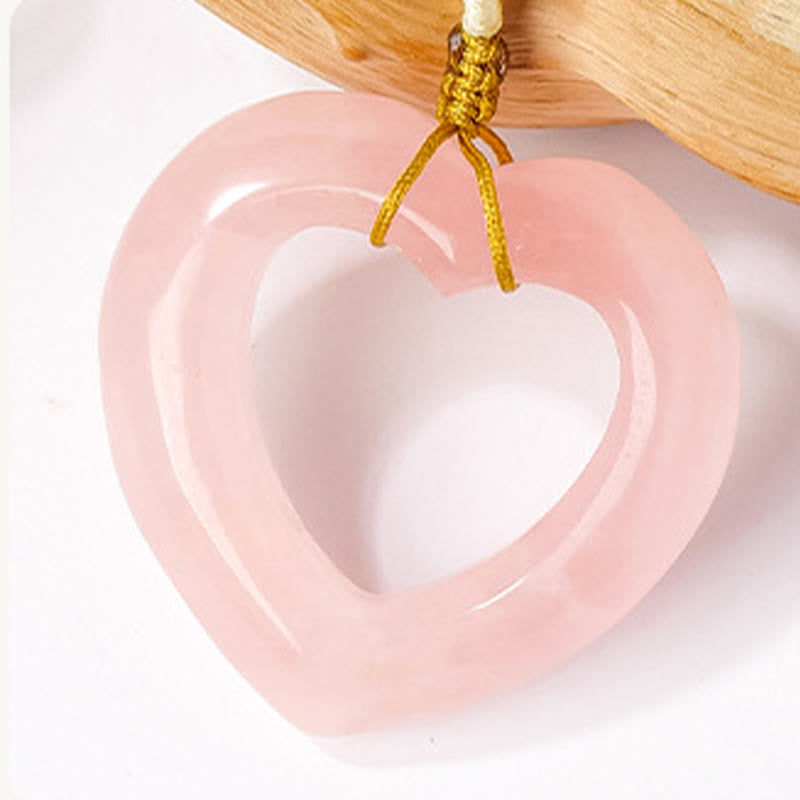 WORN WITHIN Natural Rose Quartz Hollow Love Heart Caring Necklace Pendant