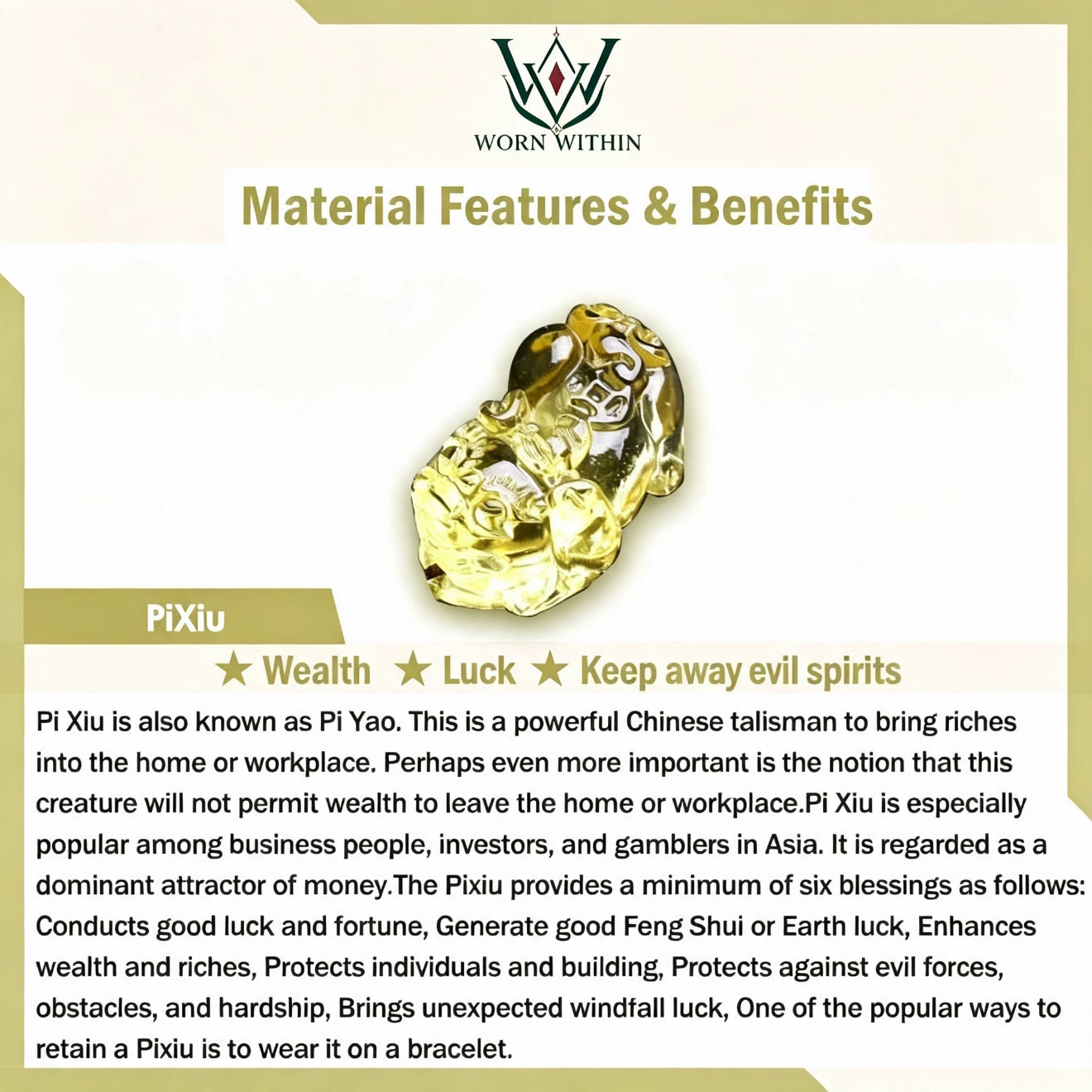 WORN WITHIN Natural Citrine PiXiu Copper Coin Protection Bracelet