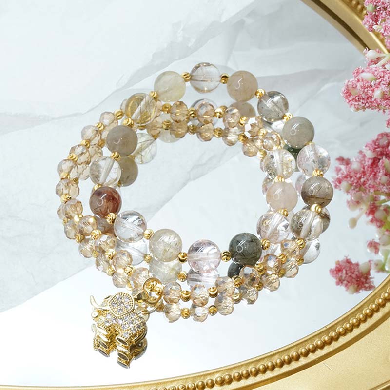 WORN WITHIN Rose Quartz Elephant Healing Energy Charm Bracelet