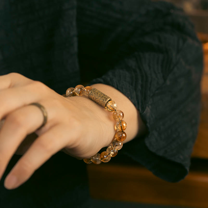 WORN WITHIN Natural Citrine Crystal Brass Bead Protection Bracelet