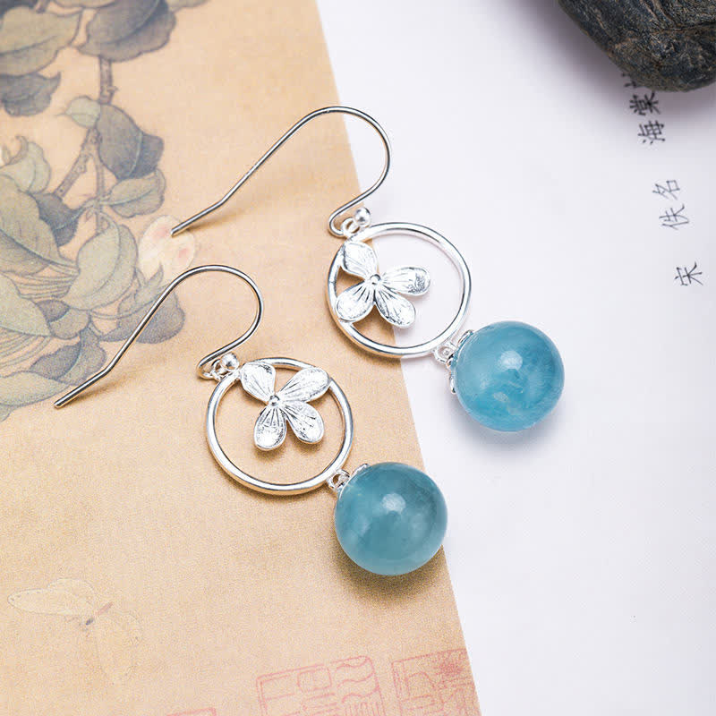 WORN WITHIN 925 Sterling Silver Natural Aquamarine Leaf Flower Peace Earrings Necklace