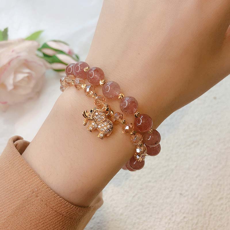 WORN WITHIN Rose Quartz Elephant Healing Energy Charm Bracelet