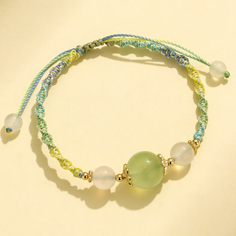 WORN WITHIN Strawberry Quartz Pink Crystal Prehnite White Agate Bead Healing Rope Bracelet