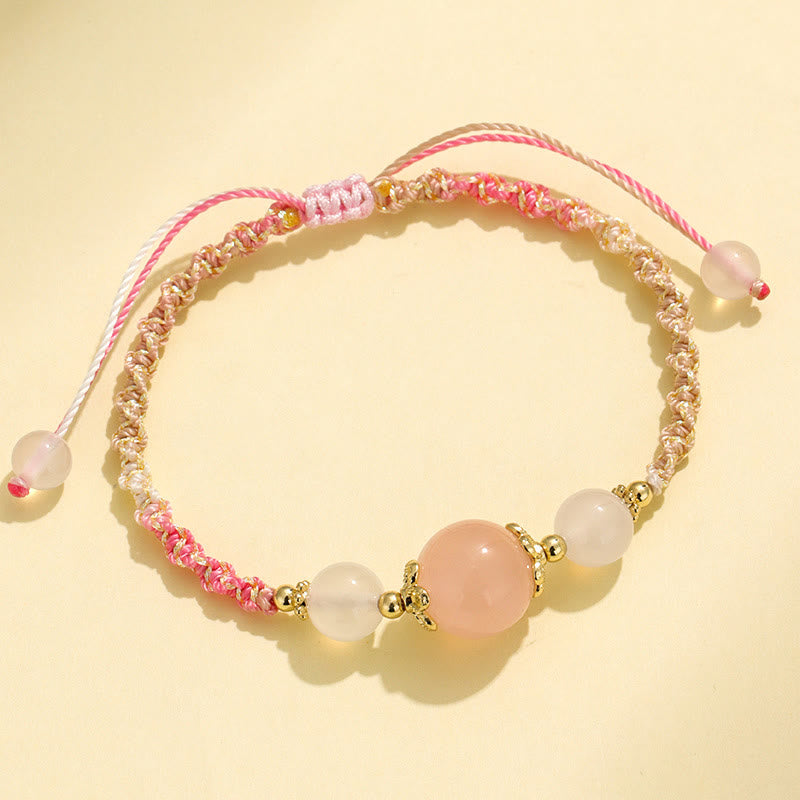 WORN WITHIN Strawberry Quartz Pink Crystal Prehnite White Agate Bead Healing Rope Bracelet