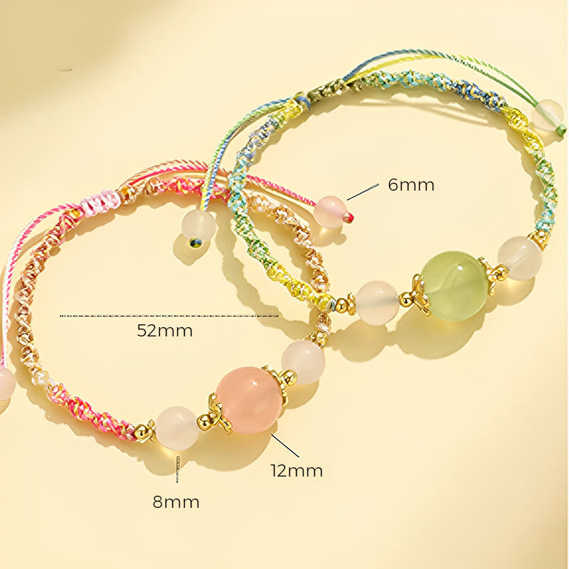 WORN WITHIN Strawberry Quartz Pink Crystal Prehnite White Agate Bead Healing Rope Bracelet