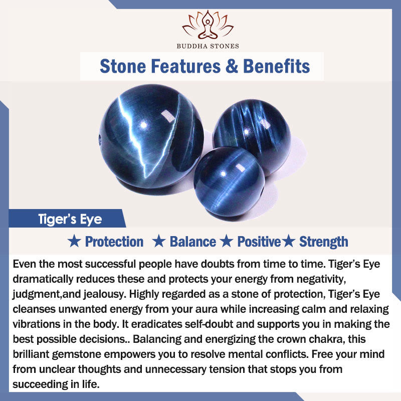 Buddha Stones "Wishing You Strength and Clarity" Blue Tiger Eye Bracelet Includes Gift Message Card