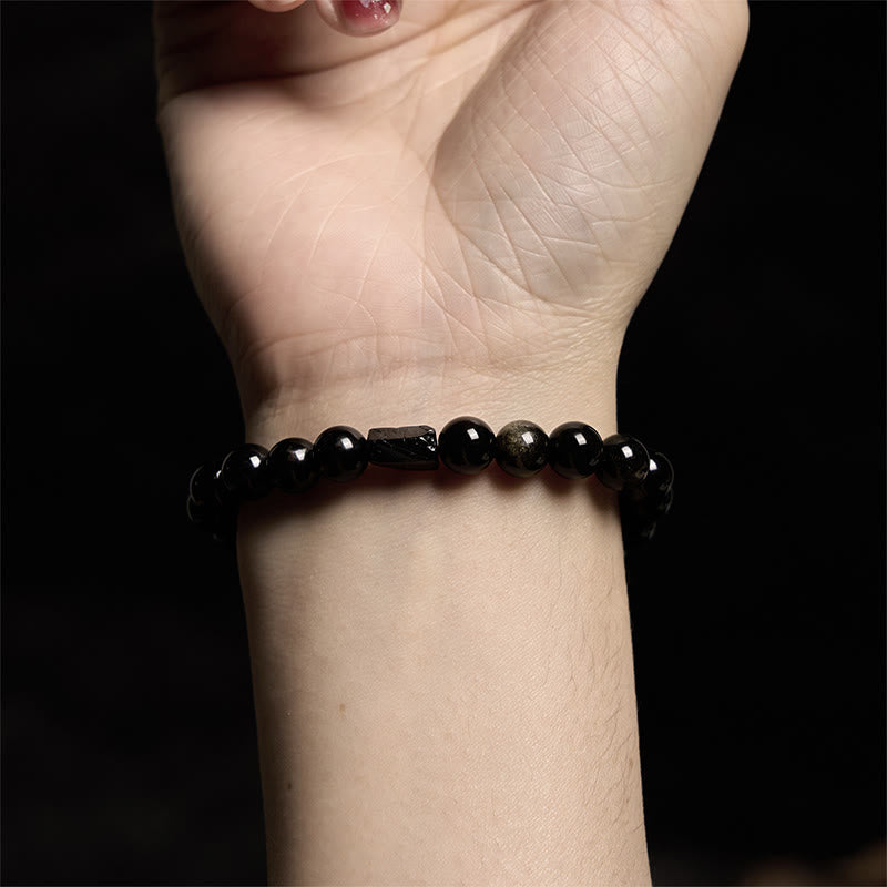 WORN WITHIN Gold Sheen Obsidian Black Tourmaline Wealth Bracelet