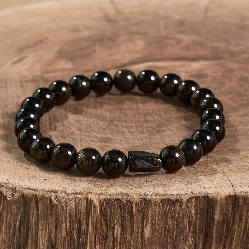 WORN WITHIN Gold Sheen Obsidian Black Tourmaline Wealth Bracelet