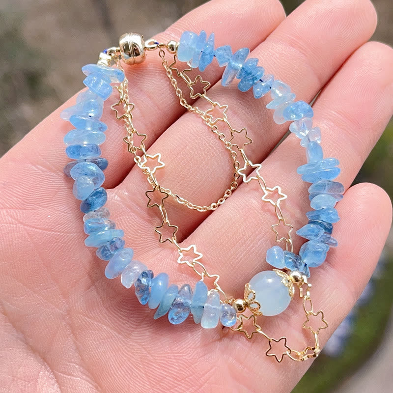 WORN WITHIN Aquamarine Gravel Design Star Healing Magnetic Buckle Bracelet