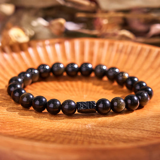 WORN WITHIN Gold Sheen Obsidian Black Tourmaline Wealth Bracelet