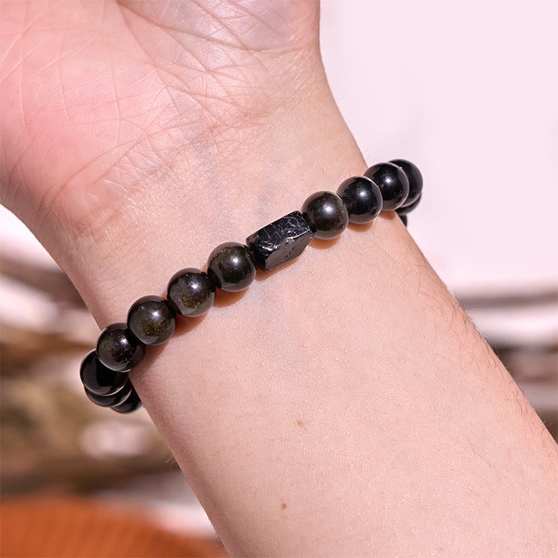 WORN WITHIN Gold Sheen Obsidian Black Tourmaline Wealth Bracelet