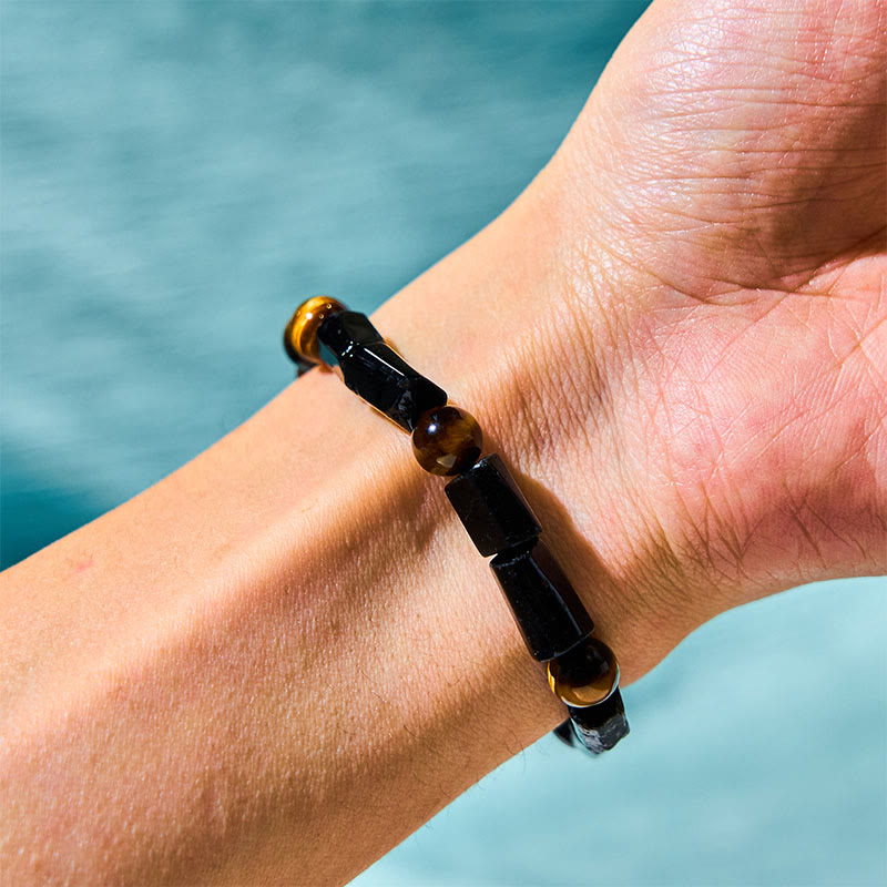 WORN WITHIN Natural Black Tourmaline Tiger Eye Positive Bracelet