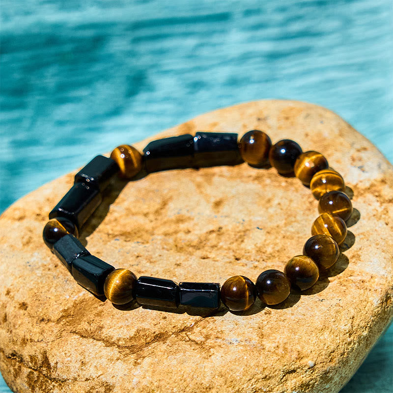 WORN WITHIN Natural Black Tourmaline Tiger Eye Positive Bracelet