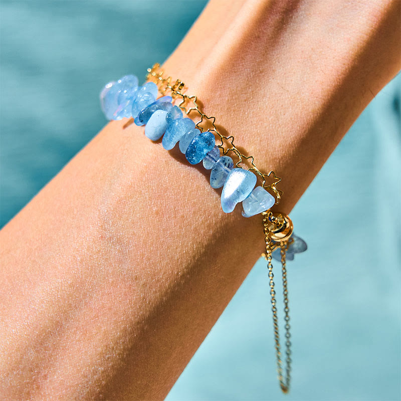 WORN WITHIN Aquamarine Gravel Design Star Healing Magnetic Buckle Bracelet
