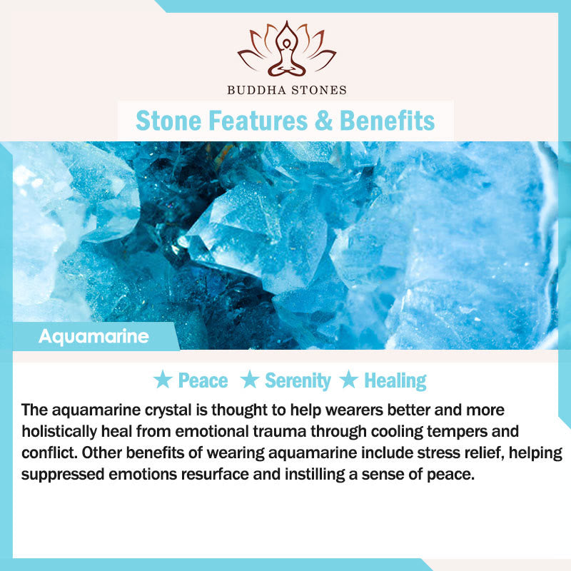 Buddha Stones 925 Sterling Silver Aquamarine Healing Clavicle Chain Necklace Pendant