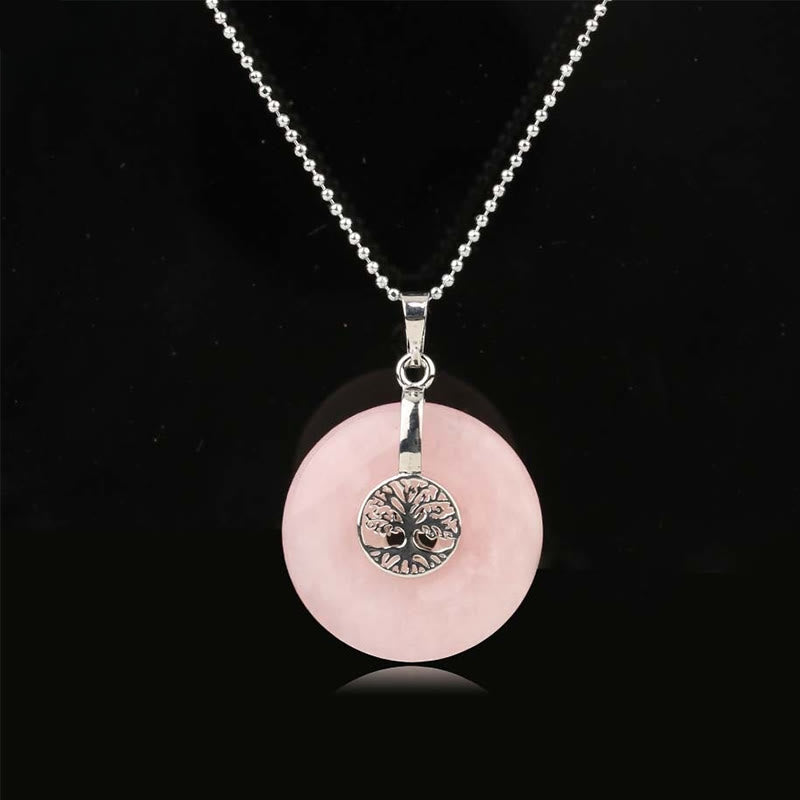 WORN WITHIN Various Crystal Rose Quartz Green Aventurine Amethyst The Tree of Life Kindness Necklace Pendant