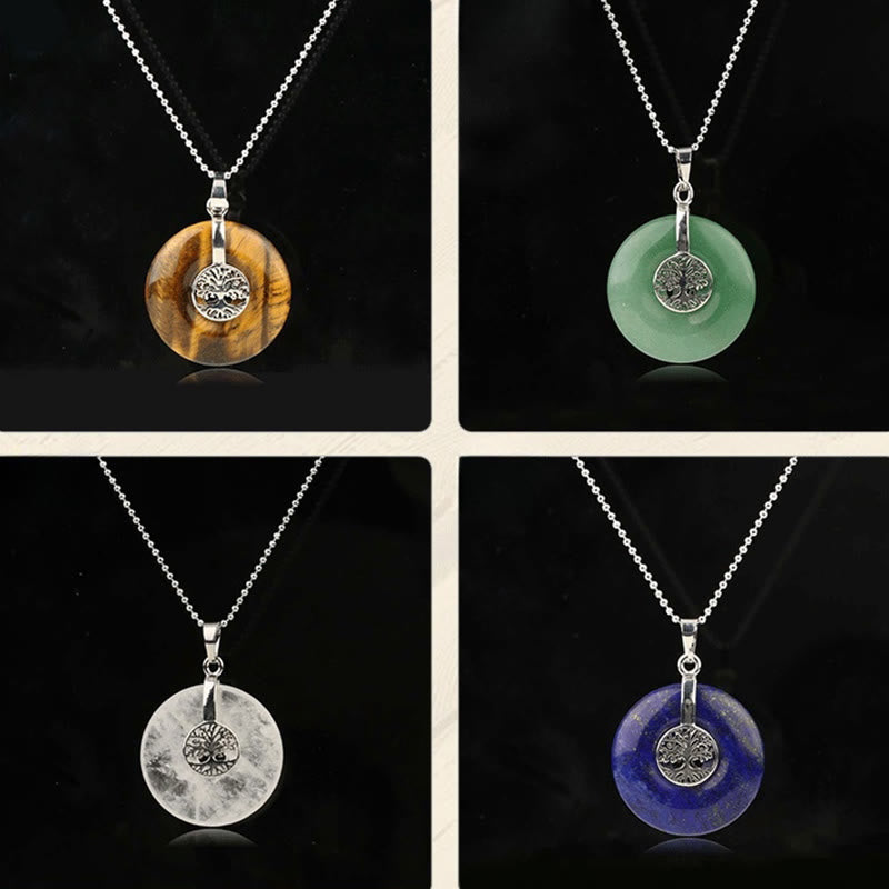 WORN WITHIN Various Crystal Rose Quartz Green Aventurine Amethyst The Tree of Life Kindness Necklace Pendant