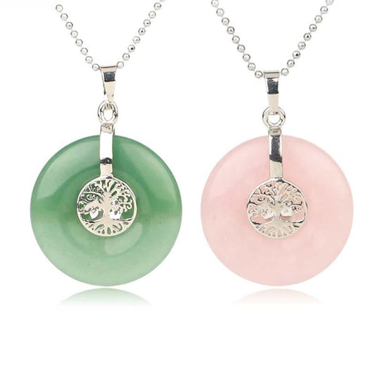 WORN WITHIN Various Crystal Rose Quartz Green Aventurine Amethyst The Tree of Life Kindness Necklace Pendant