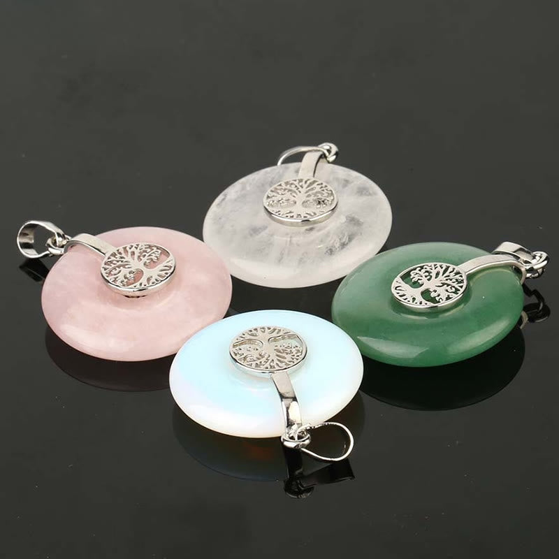 WORN WITHIN Various Crystal Rose Quartz Green Aventurine Amethyst The Tree of Life Kindness Necklace Pendant