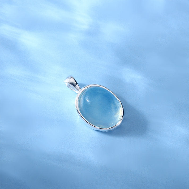 Buddha Stones 925 Sterling Silver Aquamarine Healing Clavicle Chain Necklace Pendant