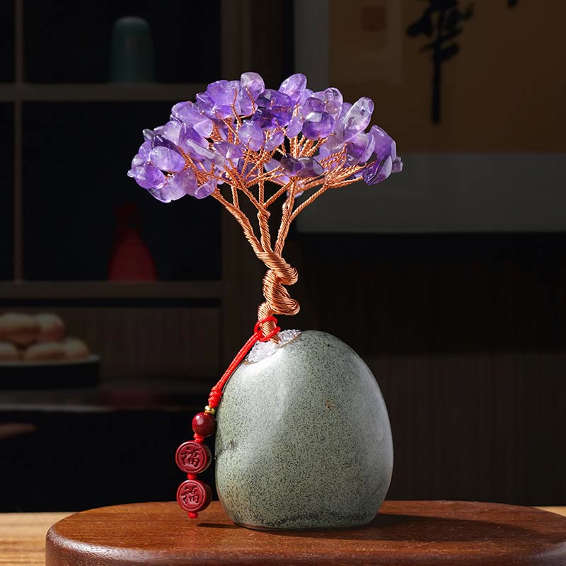 WORN WITHIN Citrine Amethyst Green Aventurine Crystal Tree Ceramic Base Prosperity Home Decoration