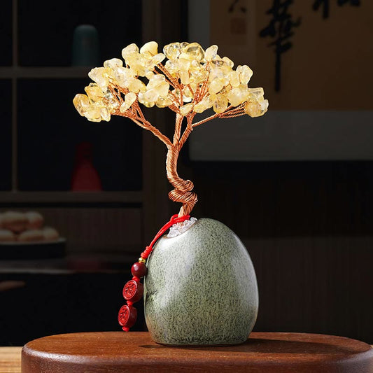 WORN WITHIN Citrine Amethyst Green Aventurine Crystal Tree Ceramic Base Prosperity Home Decoration