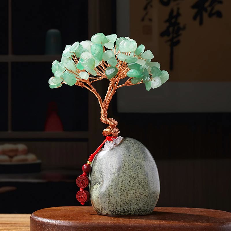 WORN WITHIN Citrine Amethyst Green Aventurine Crystal Tree Ceramic Base Prosperity Home Decoration
