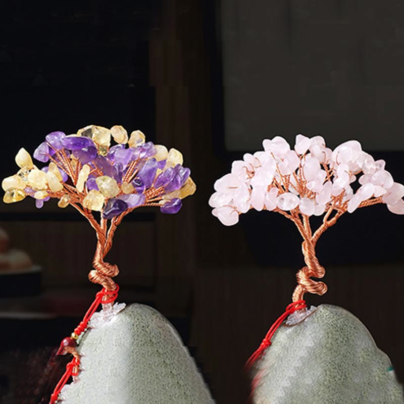 WORN WITHIN Citrine Amethyst Green Aventurine Crystal Tree Ceramic Base Prosperity Home Decoration