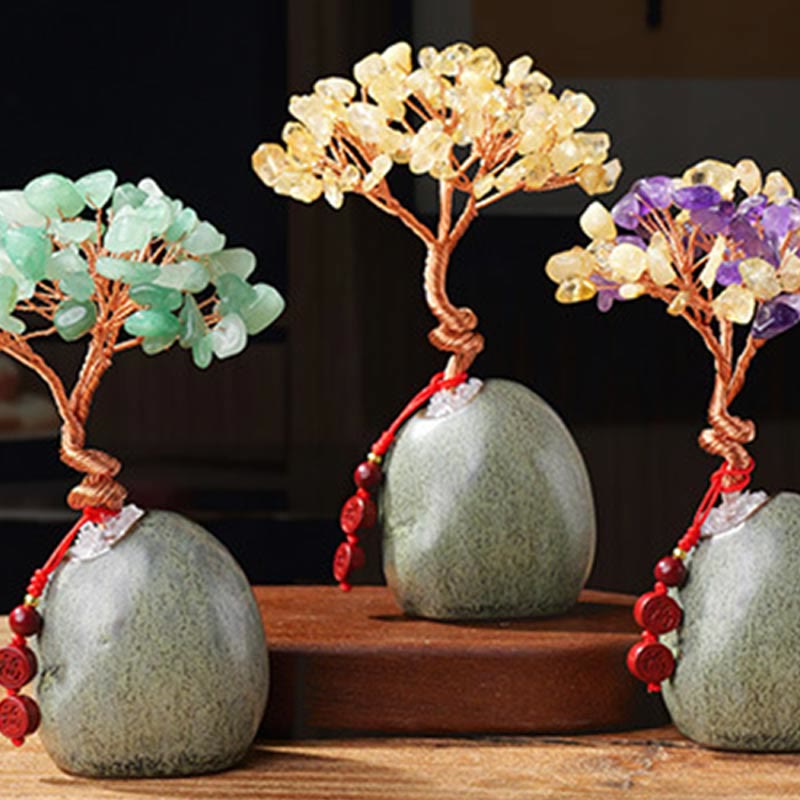 WORN WITHIN Citrine Amethyst Green Aventurine Crystal Tree Ceramic Base Prosperity Home Decoration