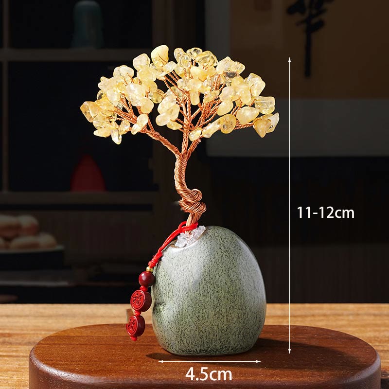 WORN WITHIN Citrine Amethyst Green Aventurine Crystal Tree Ceramic Base Prosperity Home Decoration