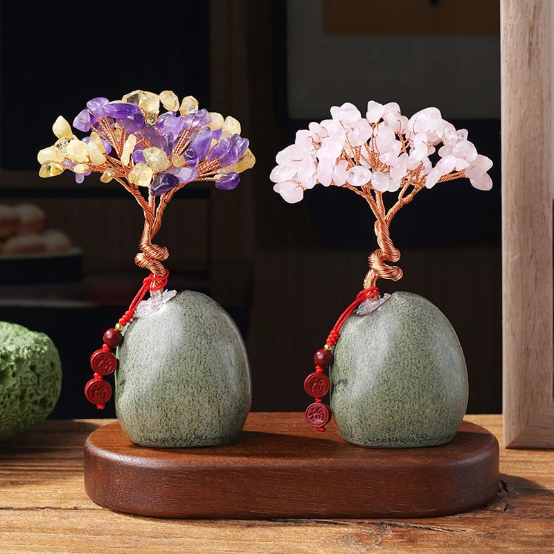 WORN WITHIN Citrine Amethyst Green Aventurine Crystal Tree Ceramic Base Prosperity Home Decoration
