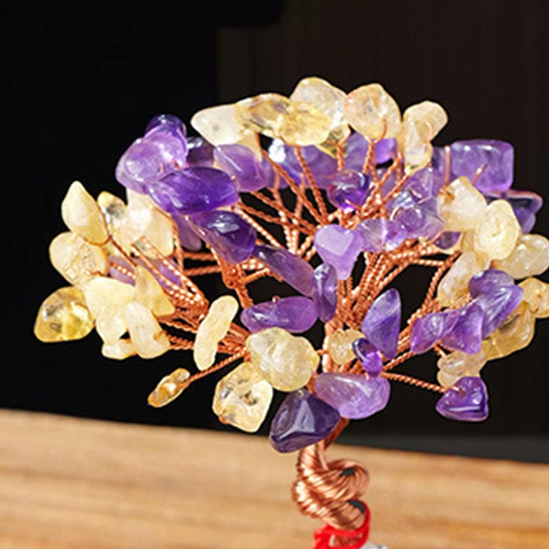 WORN WITHIN Citrine Amethyst Green Aventurine Crystal Tree Ceramic Base Prosperity Home Decoration