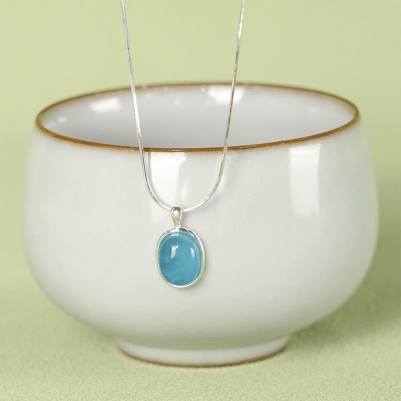 Buddha Stones 925 Sterling Silver Aquamarine Healing Clavicle Chain Necklace Pendant