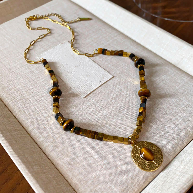 WORN WITHIN Natural Tiger Eye Square Protection Titanium Steel Necklace Pendant