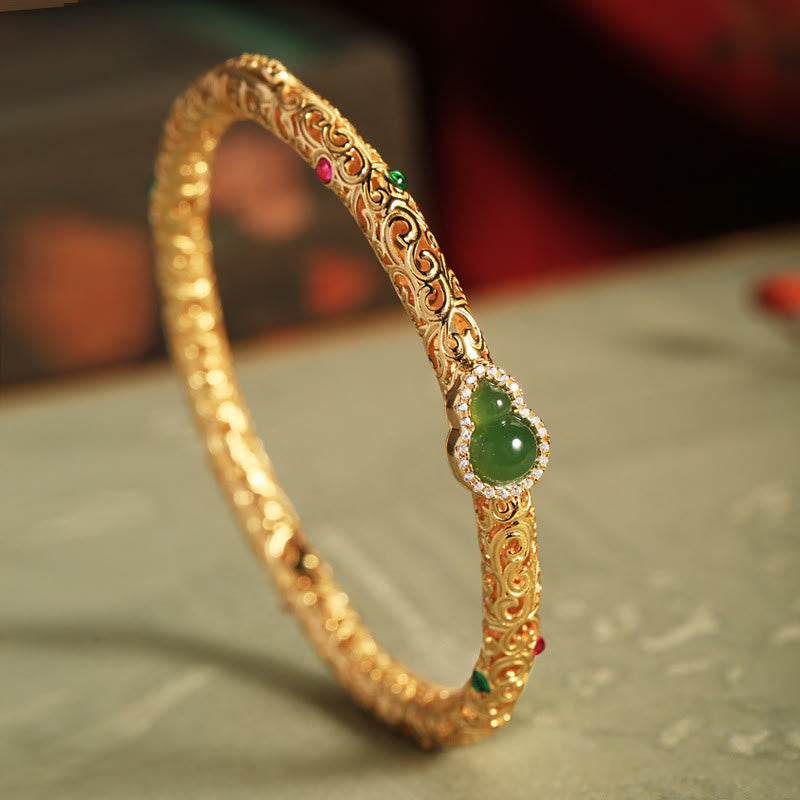 Buddha Stones "Sending Health and Good Fortune" Cyan Jade Copper Bangle Includes Gift Message Card