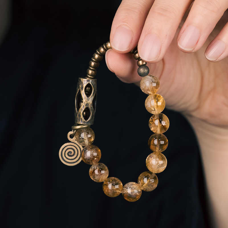 Buddha Stones Daily Retro 10mm Citrine Beads Protection Bracelet