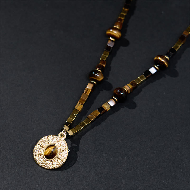 WORN WITHIN Natural Tiger Eye Square Protection Titanium Steel Necklace Pendant