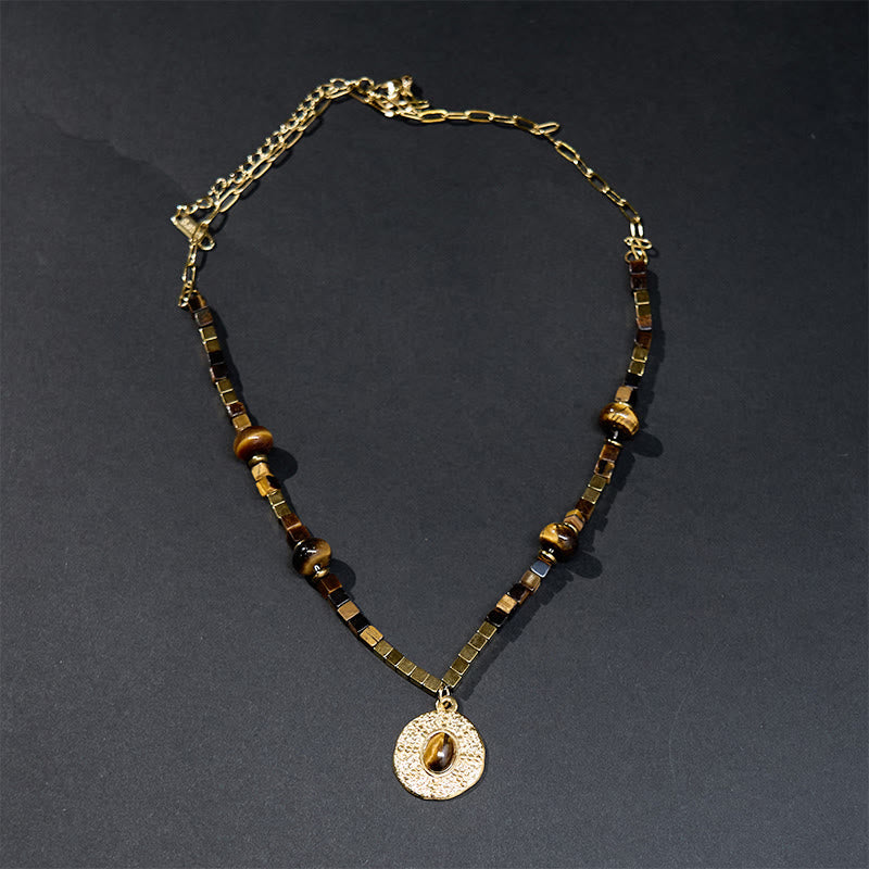 WORN WITHIN Natural Tiger Eye Square Protection Titanium Steel Necklace Pendant