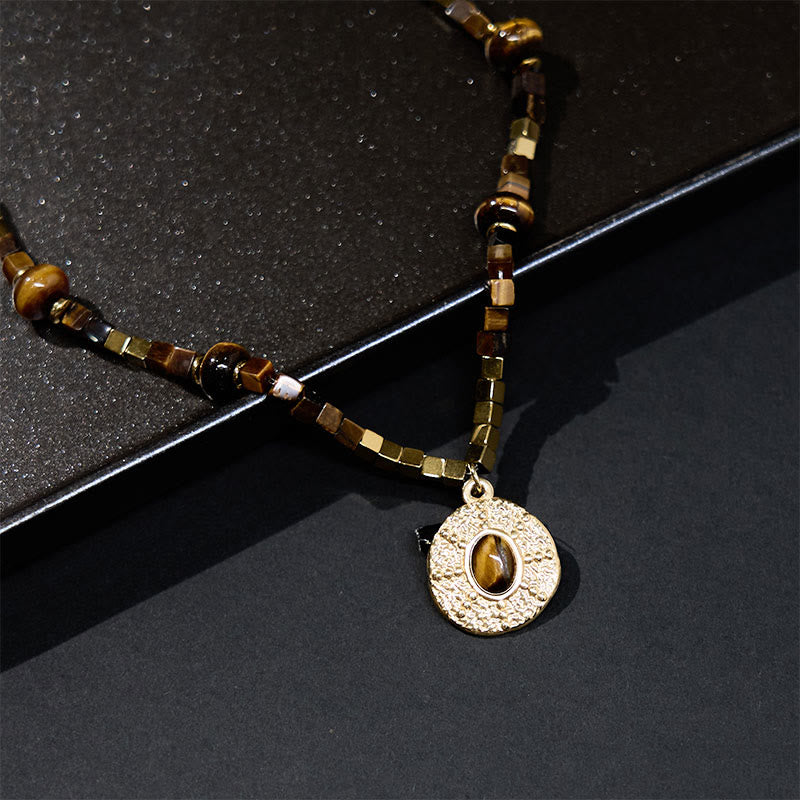 WORN WITHIN Natural Tiger Eye Square Protection Titanium Steel Necklace Pendant