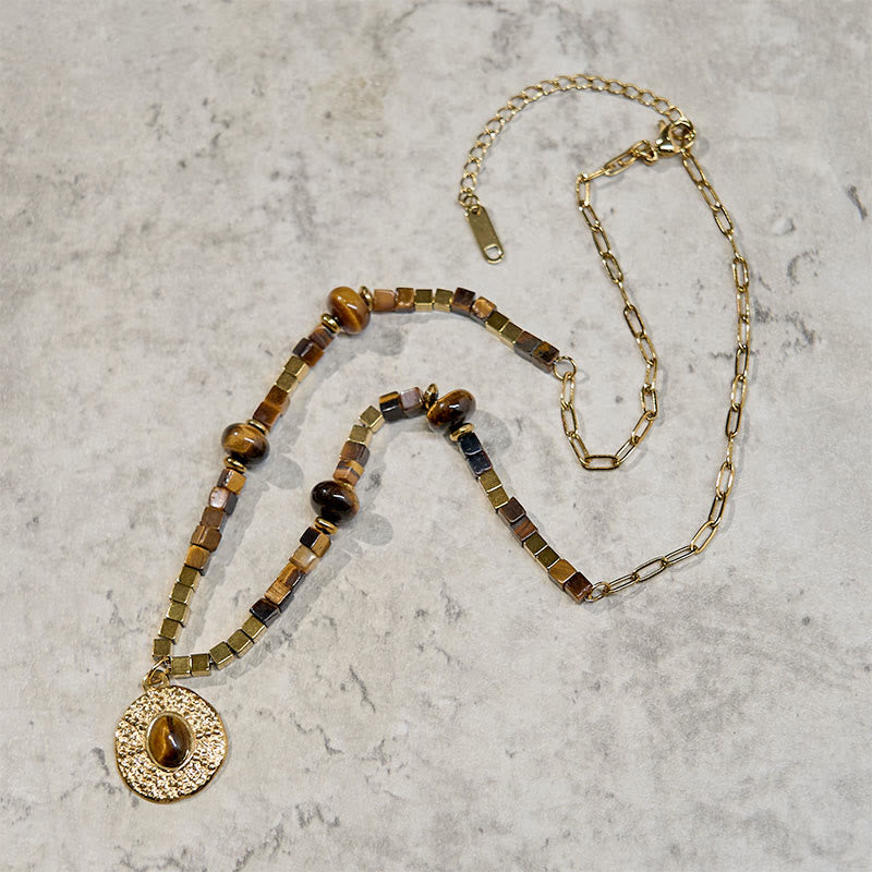 WORN WITHIN Natural Tiger Eye Square Protection Titanium Steel Necklace Pendant
