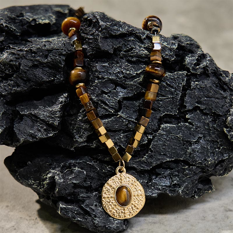WORN WITHIN Natural Tiger Eye Square Protection Titanium Steel Necklace Pendant
