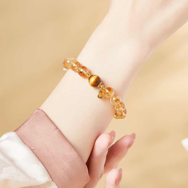 WORN WITHIN 925 Sterling Silver Gourd Fu Character Citrine Tiger Eye Prosperity Bracelet
