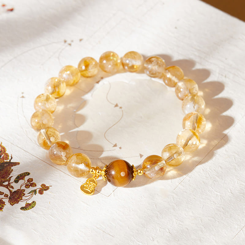 WORN WITHIN 925 Sterling Silver Gourd Fu Character Citrine Tiger Eye Prosperity Bracelet