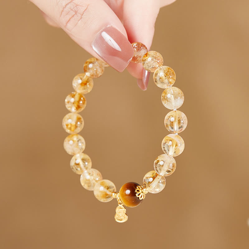 WORN WITHIN 925 Sterling Silver Gourd Fu Character Citrine Tiger Eye Prosperity Bracelet