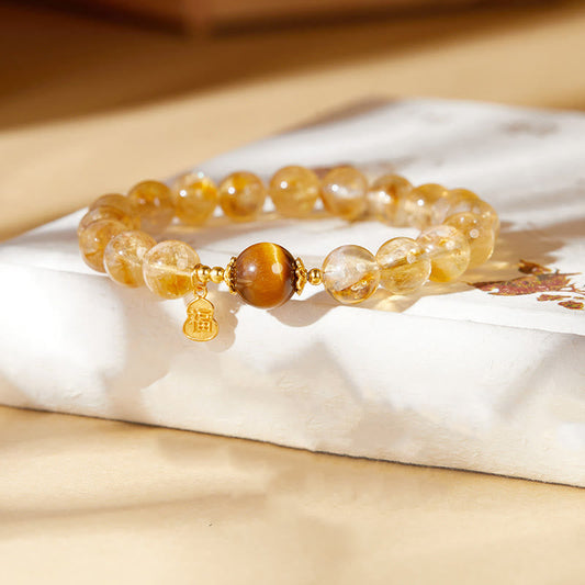 WORN WITHIN 925 Sterling Silver Gourd Fu Character Citrine Tiger Eye Prosperity Bracelet