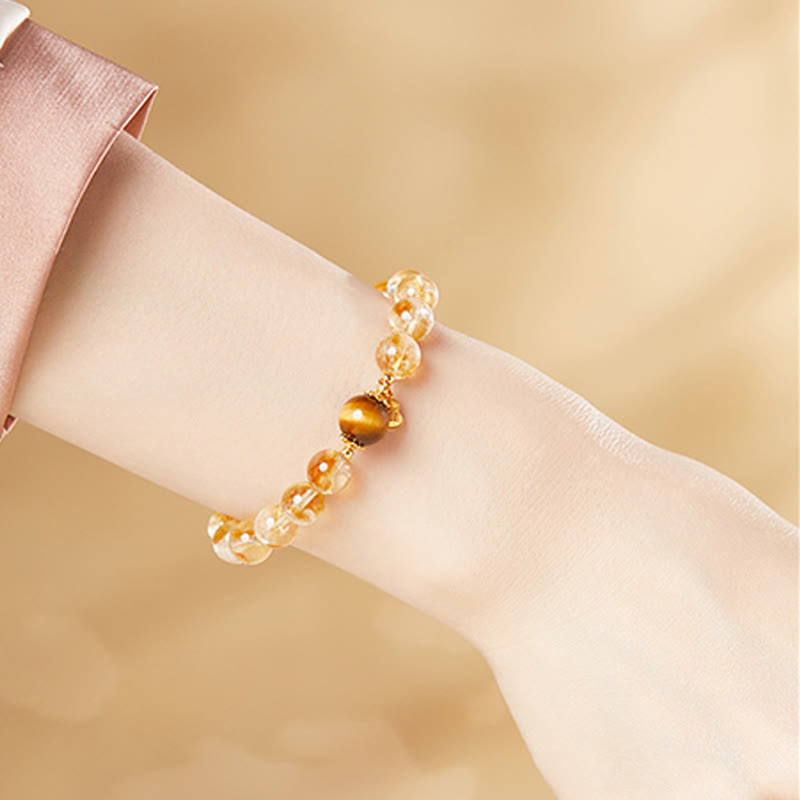 WORN WITHIN 925 Sterling Silver Gourd Fu Character Citrine Tiger Eye Prosperity Bracelet