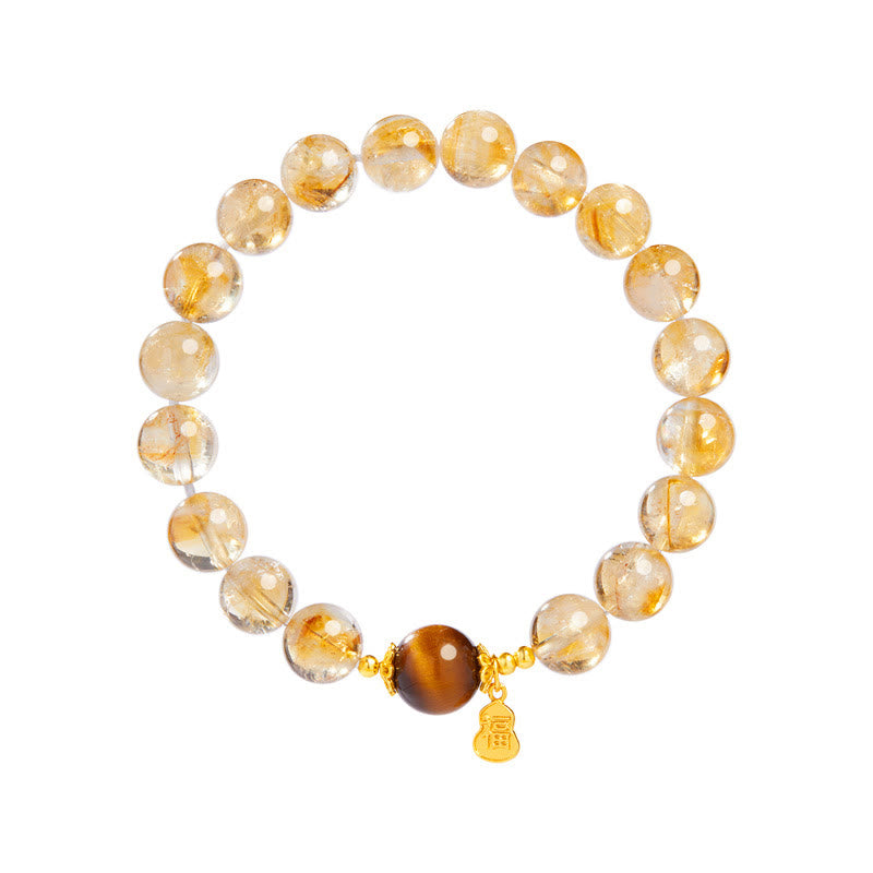 WORN WITHIN 925 Sterling Silver Gourd Fu Character Citrine Tiger Eye Prosperity Bracelet