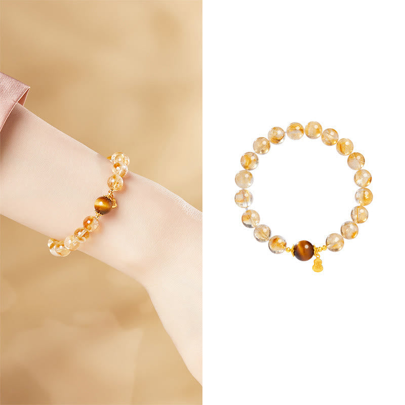 WORN WITHIN 925 Sterling Silver Gourd Fu Character Citrine Tiger Eye Prosperity Bracelet