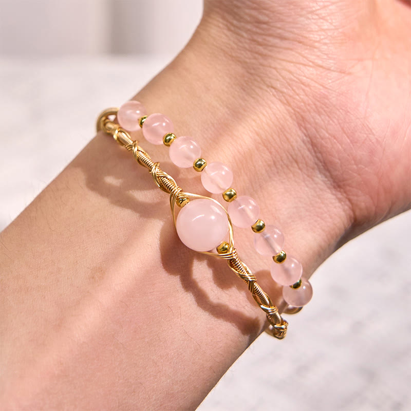 WORN WITHIN Natural Rose Quartz Love Healing Metal Cuff Bracelet Bangle